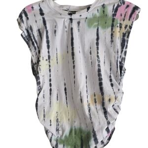 Afrm Tye Dye Side Ruched Crop Tank Size Small 95% Cotton 5% Spandex  Pink Green‎